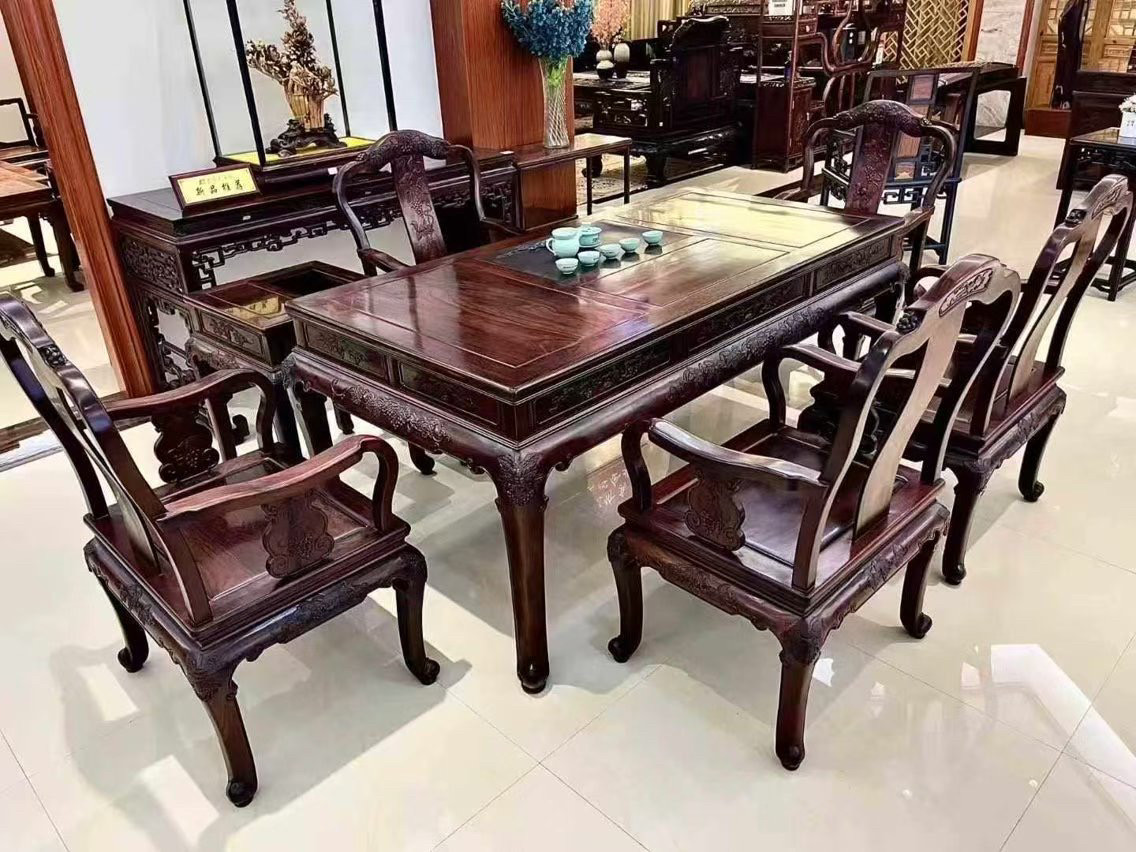 大红酸枝红木茶桌椅组合新中式办公室古典茶台功夫泡茶几禅意实木