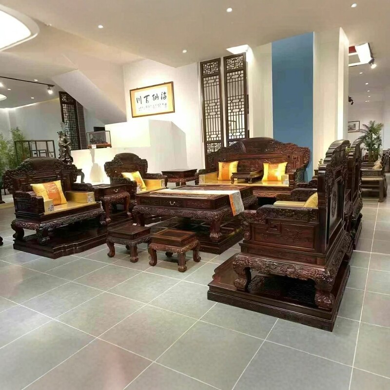 中式古典大红酸枝沙发手工雕琢榫卯工艺客厅必备交趾黄檀明清古典