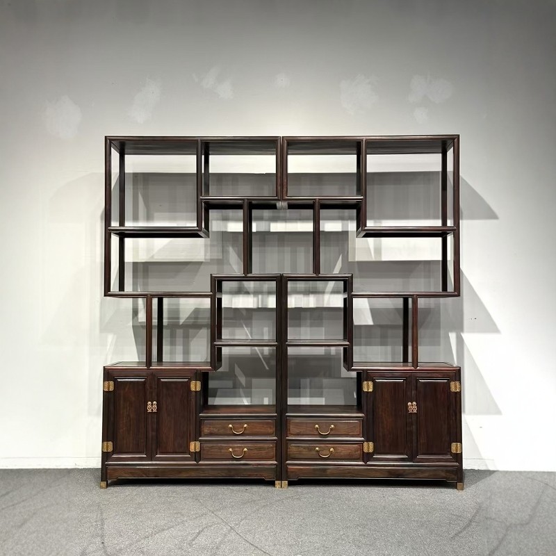 老挝大红酸枝博古架书架红木家具榫卯简约多宝阁为家增添时尚气息