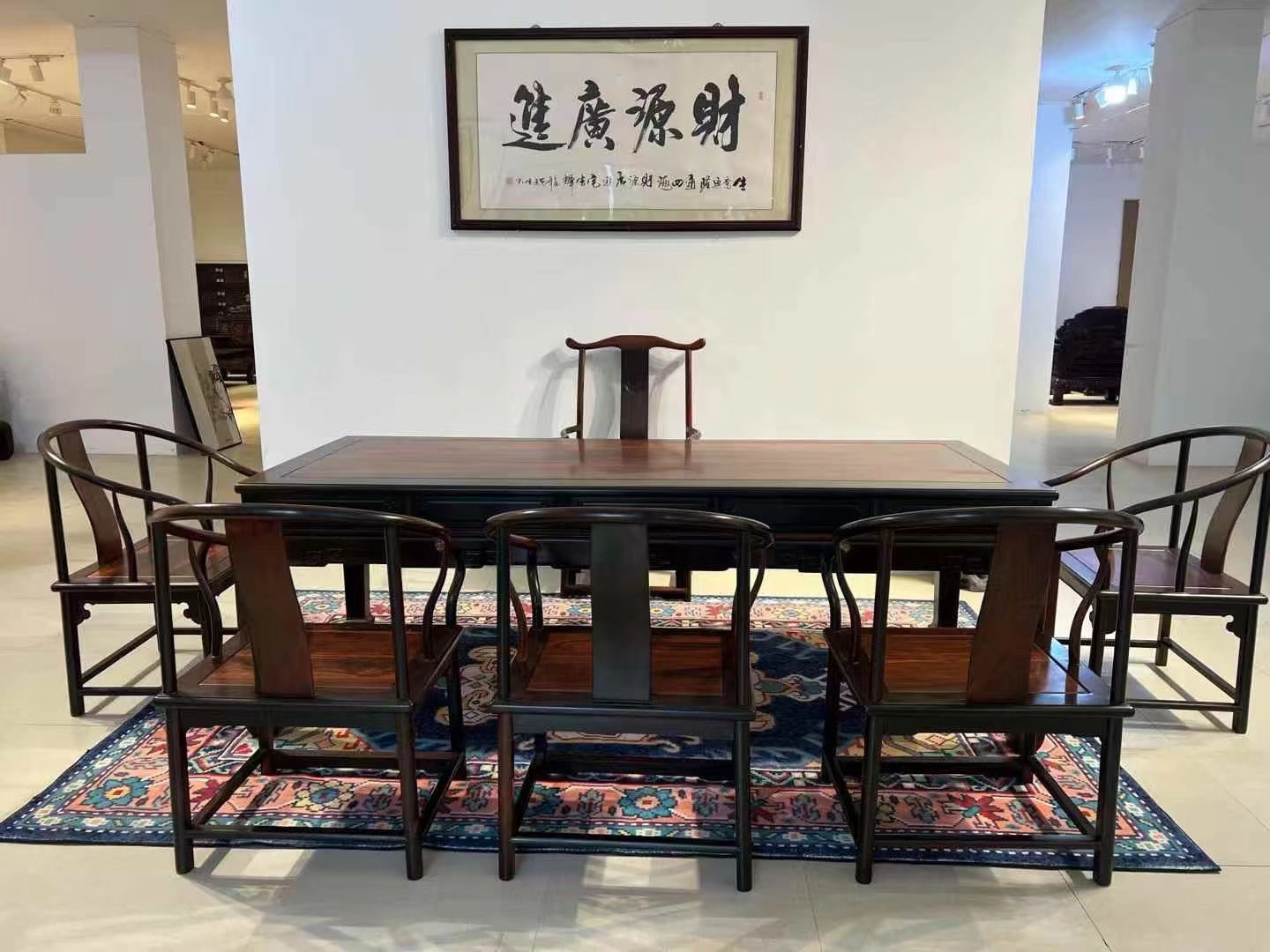 大红酸枝明式圈椅泡茶桌7件套2.38米泡茶台功夫茶桌交趾黄檀无补