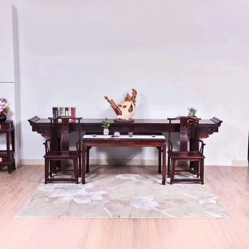 堂屋红木大红酸枝中堂六件套古典中式客厅翘头条案神台供桌无拼补