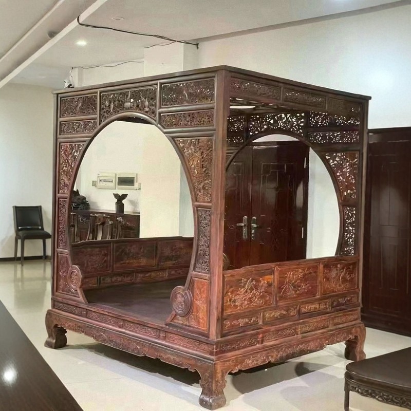 红木家具大红酸枝双人床梅花架子床交趾黄檀婚嫁床宫廷中式仿古床