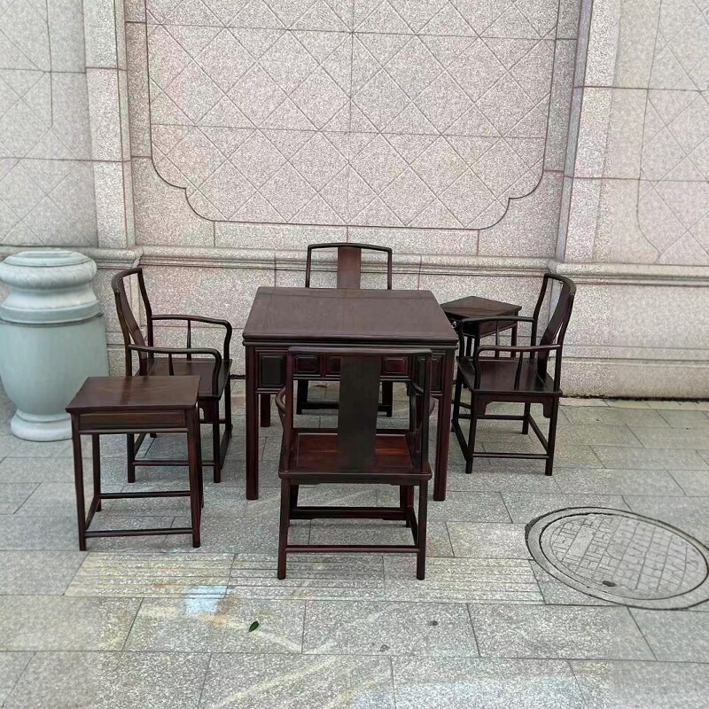 红木家具大红酸枝休闲桌七件套交趾黄檀红茶桌实木供桌小户型餐桌