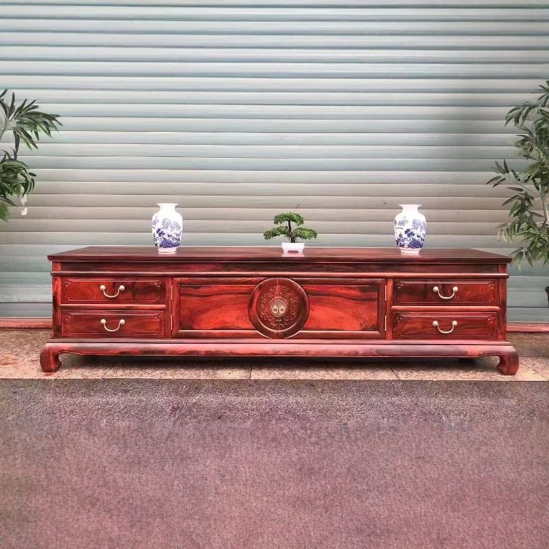 老红木家具实木影视柜稀世大红酸枝木电视柜交趾黄檀雕花地柜客厅