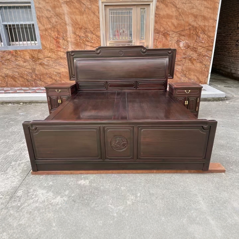 红木家具老挝大红酸枝木双人床花开富贵床实木踏步床素雅中式婚床