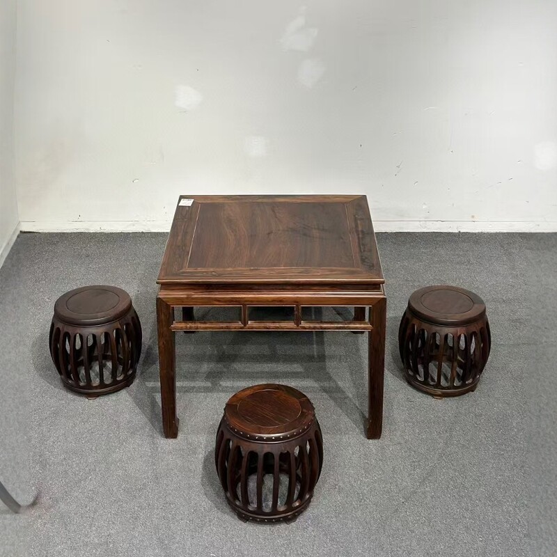 大红酸枝餐桌方形梅花桌交趾黄檀明清实木咖啡桌客厅红木老挝中式