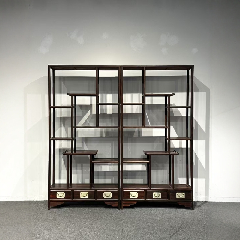 博古架大红酸枝实木柜交趾黄檀红木柜茶室置物架 摆 件古董展示架