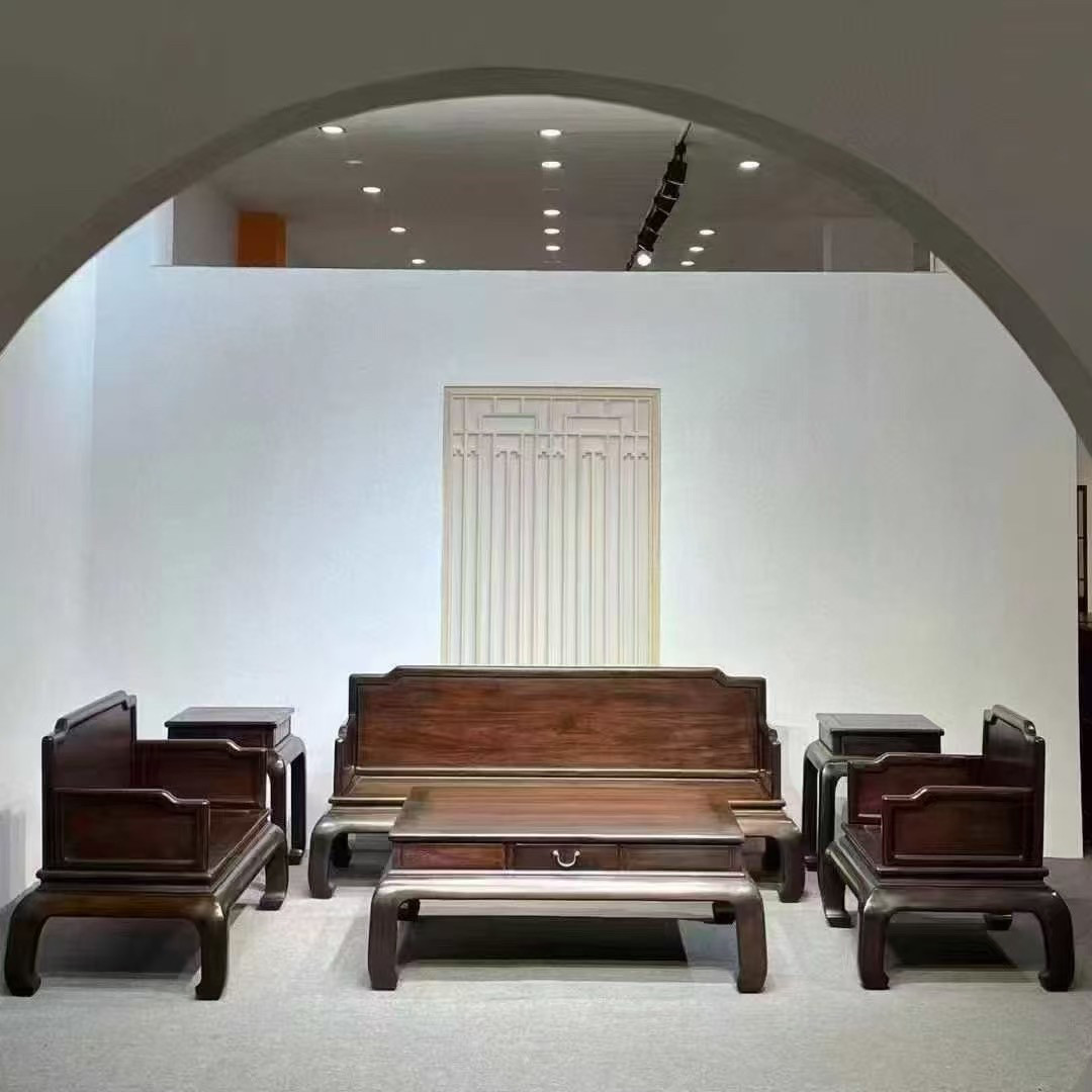 大红酸枝交趾黄檀雕光板素面厚板沙发红木明式沙发客厅组合无补