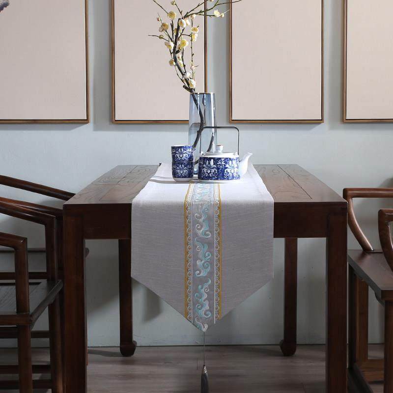 新中式桌旗布艺中式禅意轻奢刺绣餐桌茶桌茶几茶道彷棉麻桌布长条,居家布艺,桌旗,淘宝优惠券,粉丝福利购,淘宝优惠卷