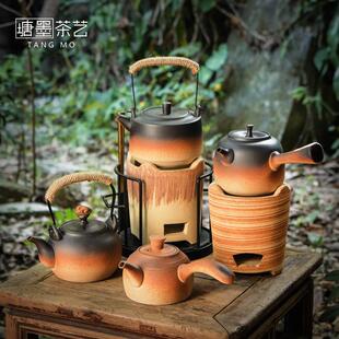 提梁养生壶 复古陶瓷煮茶壶电陶炉侧把烧水壶家用围炉明火碳炉套装