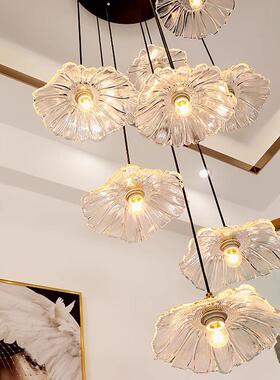 楼梯吊灯荷叶loft覆式公寓客厅别墅中空跃层旋转楼梯间长吊灯轻奢