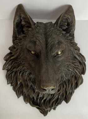 铜制狼头挂件新古典风格壁饰 家居墙面装饰品 动物造型铜雕