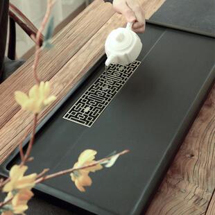 汇茶乌金石茶盘整块新中式简约家用办公室排水黑石头茶台石质茶海