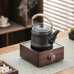 胡桃木电陶炉煮茶器陶瓷提梁壶家用户外木碳明火电热单壶煮茶炉