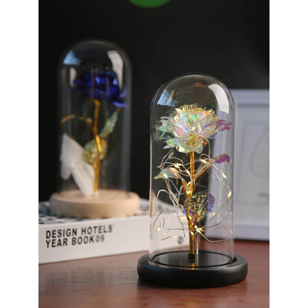 永生花玻璃罩金箔玫瑰花摆件情人节礼物七夕节礼品LED铜线串灯罩,家居饰品,装饰摆件,淘宝优惠券,粉丝福利购,淘宝优惠卷