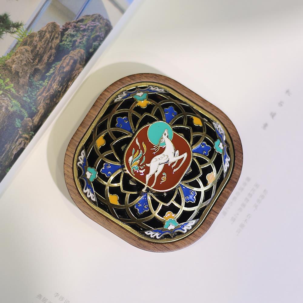 黑檀珐琅彩手绘景泰蓝香薰炉香篆盘香炉香插九色鹿香器茶道桌面