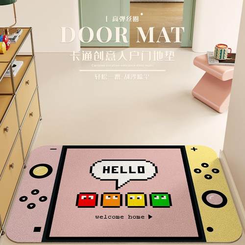 可爱入户门地垫粉色游戏机地毯进门口换鞋耐脏门垫室外丝圈蹭脚垫