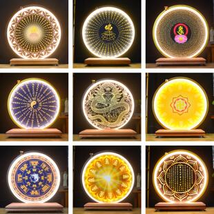 家用佛光灯佛像背景灯佛龛灯圆形背光灯心经灯座实木供奉观音底座