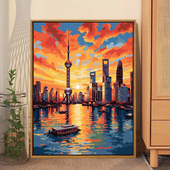 上海东方明珠风景数字油画diy填充涂色填色画手工手绘油彩装 饰画
