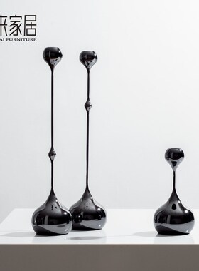 瑞典设计感水滴金属烛台摆件样板间轻奢饰品高档餐厅桌面装饰摆设