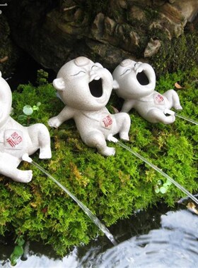 假山流水喷泉摆件水族鱼缸配件创意陶瓷撒尿福娃山水盆景家居造景