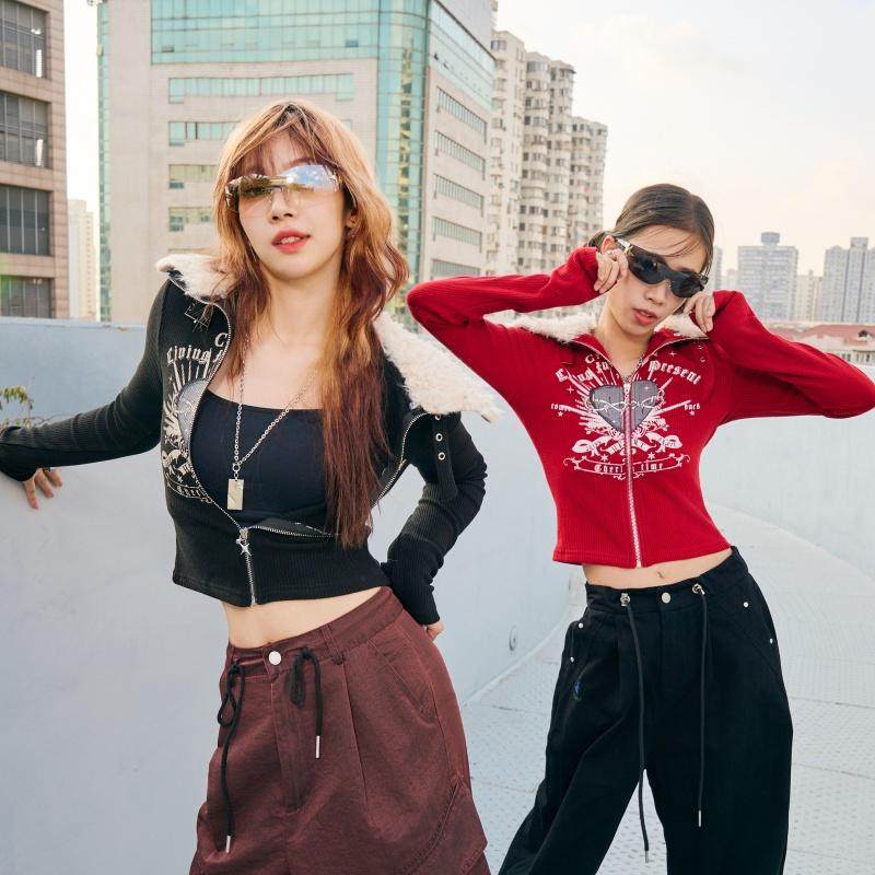 【断码特价】可拆卸毛领高弹加绒印花拉链短款外套开衫翻领高领,运动服/休闲服装,运动卫衣/套头衫,淘宝优惠券,粉丝福利购,淘宝优惠卷