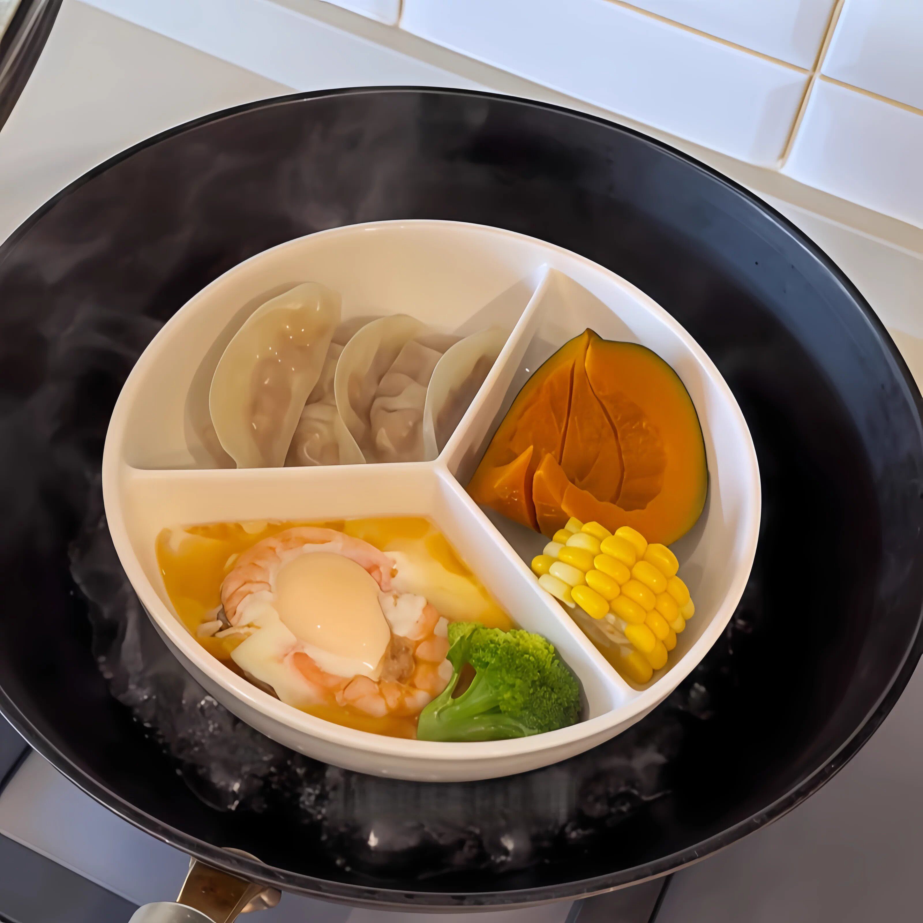 【一锅三蒸】陶瓷三分格蒸盘食品级耐高温一人食分餐盒宝宝辅食