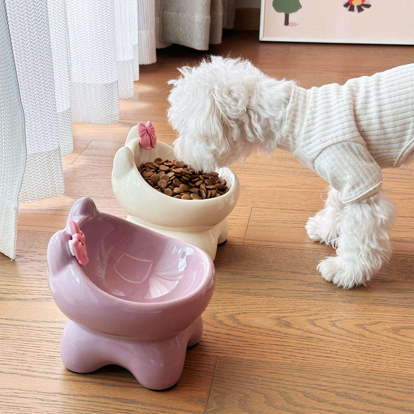宠物碗高脚狗盆狗碗猫碗猫食盆陶瓷防打翻慢食碗护颈猫碗增高架