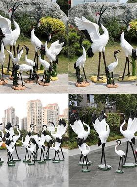 仿真仙鹤摆件户外玻璃钢白鹭鸟类雕塑园林庭院小区水池景观装饰品