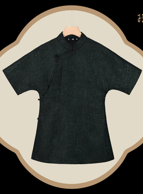 隆鹊中国丝绸【绿色镀金长上衣】香云纱新中式中国风复古时尚休闲