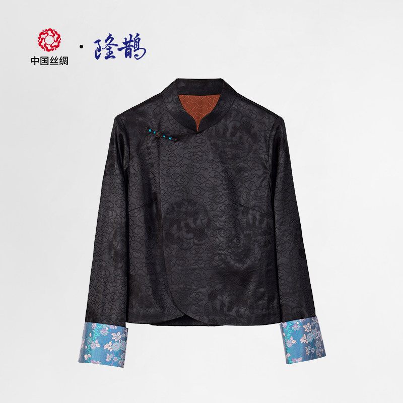 中国丝绸【莨珠记 祥云团花】拼接宋锦新中式时尚短款百搭女上衣