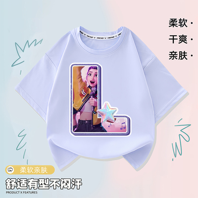 kpopdemonhunter猎魔女团Rumi印花上女童纯棉短袖夏季字母LT恤衫