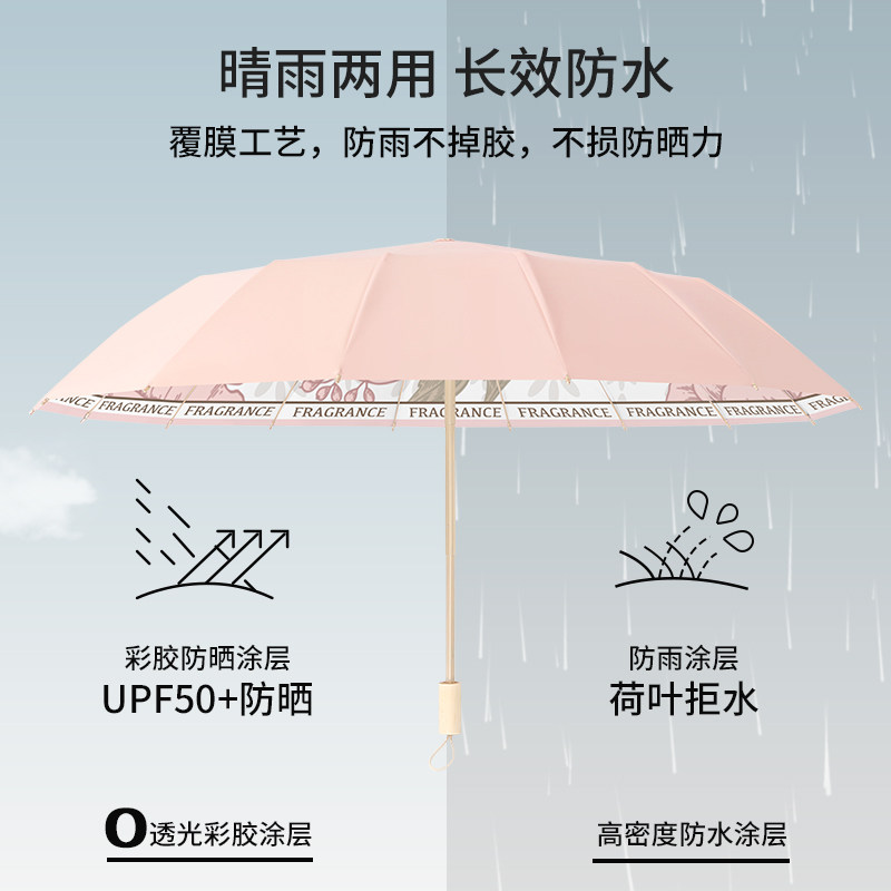 圣比托雨伞女折叠晴雨两用16骨结实抗风太阳伞防晒防紫外线遮阳伞
