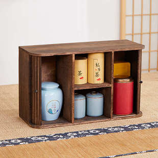 实木茶杯收纳架茶具收纳柜防尘卷帘门桌面收纳盒茶壶置物架多宝阁