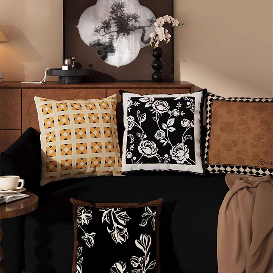 复古轻奢绿色抱枕美式复古抱枕中古风美拉德沙发靠背垫床头软靠枕