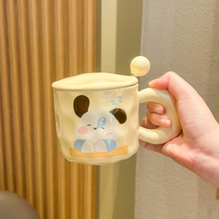 奶fufu小狗马克杯可爱女生陶瓷杯子带盖勺办公室情侣咖啡杯早餐杯