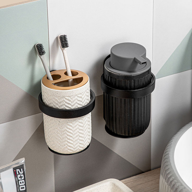 壁挂式浴室免打孔家用北欧置物架瓶架牙刷杯架 多功能太空铝挂架