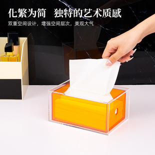 创意透明亚克力纸巾盒客厅抽纸盒架简约轻奢风茶几餐巾收纳盒现代