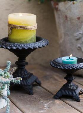 美式乡村复古风高脚铸铁香薰烛台摆设花器杂货花园庭院装饰摆件