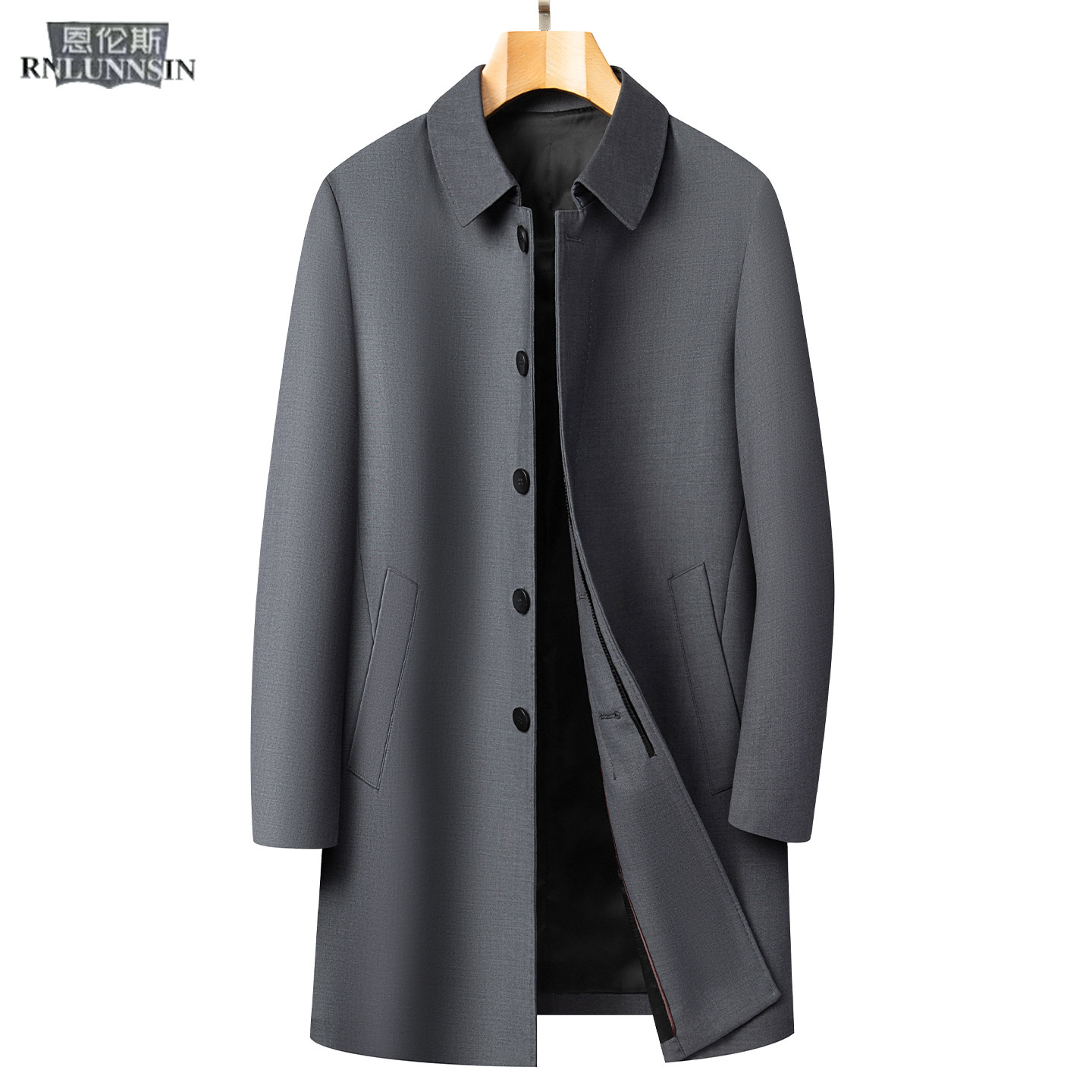 高品质男装大衣中长款翻领扣子中年2026春秋新款商务行政风衣外套