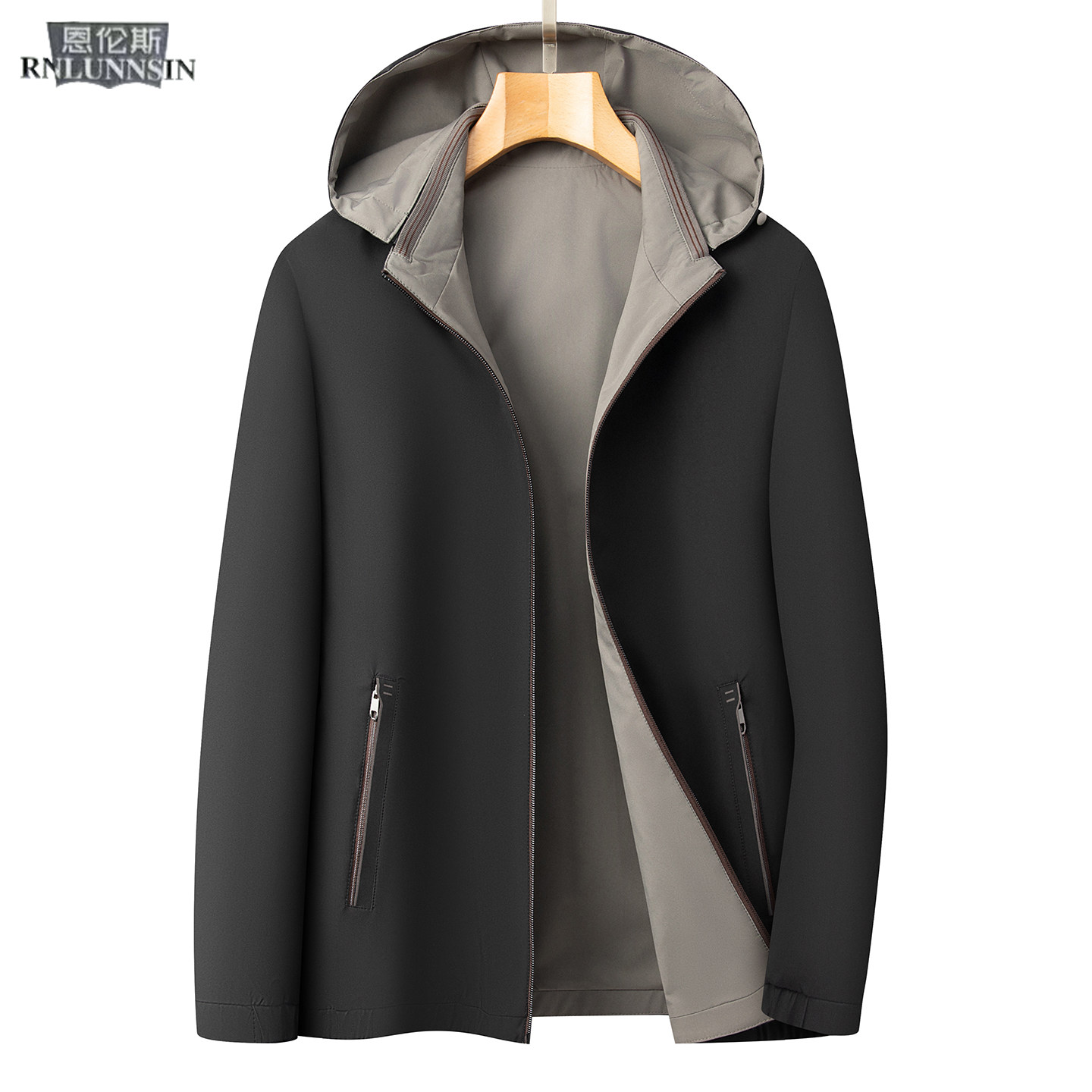 商务休闲夹克短款连帽拉链通勤品质男装2026新款行政公务风衣外套