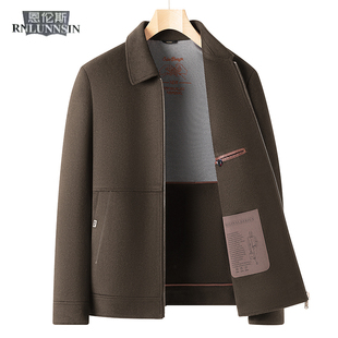 羊毛呢子外套男士短款翻领休闲拉链款夹克2025新款高档双面呢大衣