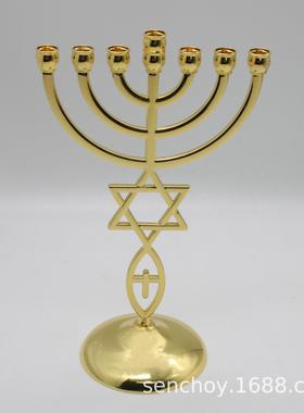 金色烛台工艺品家居摆件以色列风格7头金灯台礼品