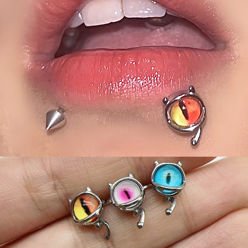 内牙小怪兽眼睛唇钉耳骨钉钛钢欧美跨境穿刺义乌配件饰品可爱搞怪