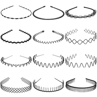 加宽加厚发捆洗脸发箍网红男女金属波浪形头箍男留长发小商品