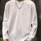 美式 圆领卫衣上衣2025新款 重磅长袖 T恤男纯棉春秋白色内搭打底衫