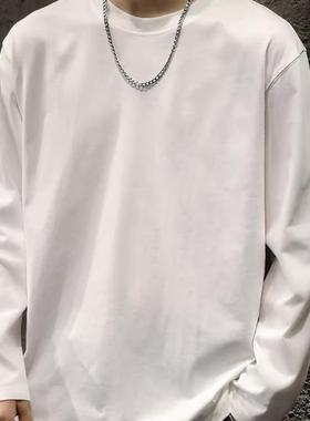 美式重磅长袖T恤男纯棉春秋白色内搭打底衫圆领卫衣上衣2025新款