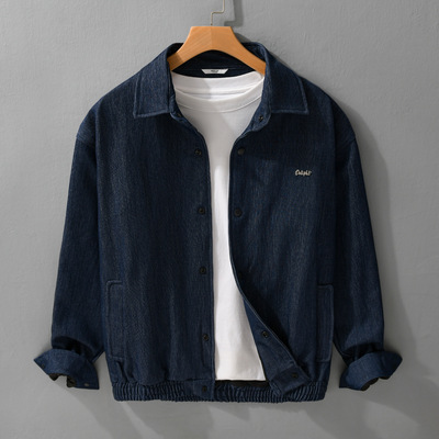 原色休闲牛仔感外套男秋季潮流简约宽松翻领夹克男装W03