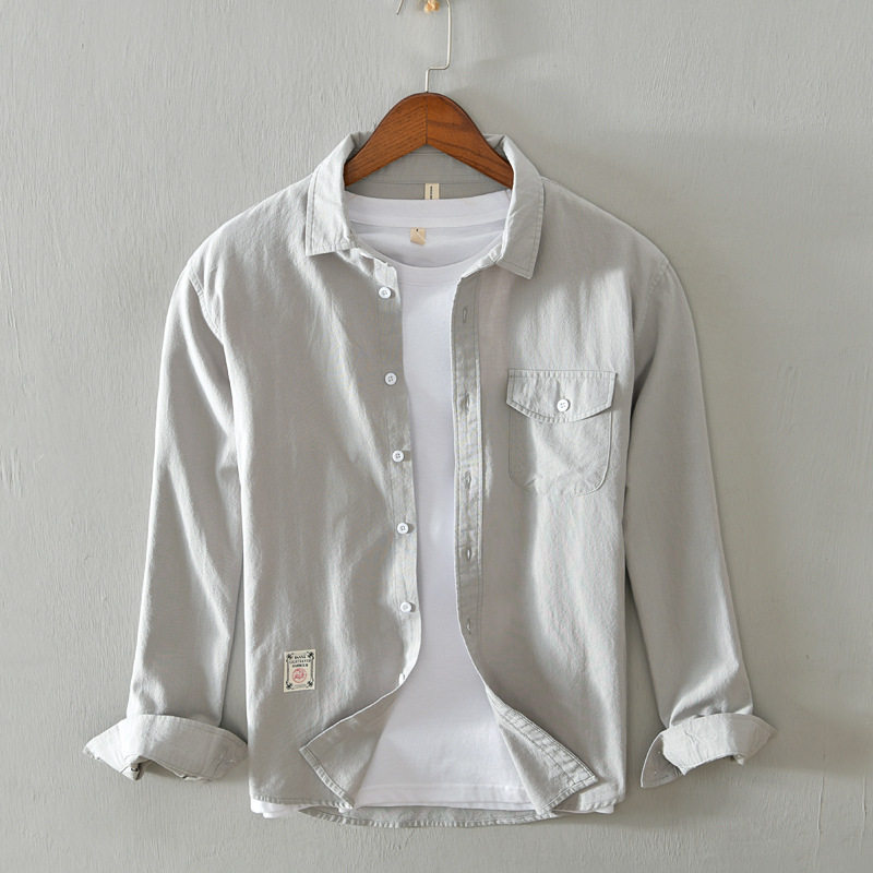 P703 日系简约灰衬衣男  休闲免烫轻复古长袖衬衫青年   一件代发,男装,衬衫,淘宝优惠券,粉丝福利购,淘宝优惠卷