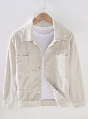 86007春秋新款灯芯绒夹克男痞帅气宽松百搭韩版潮工装休闲外套男